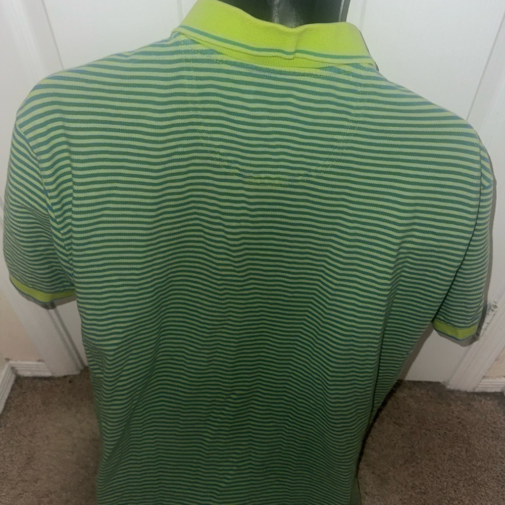 Men’s used green lime stripe blue Izod polo shirt size XL cotton - Picture 3 of 3